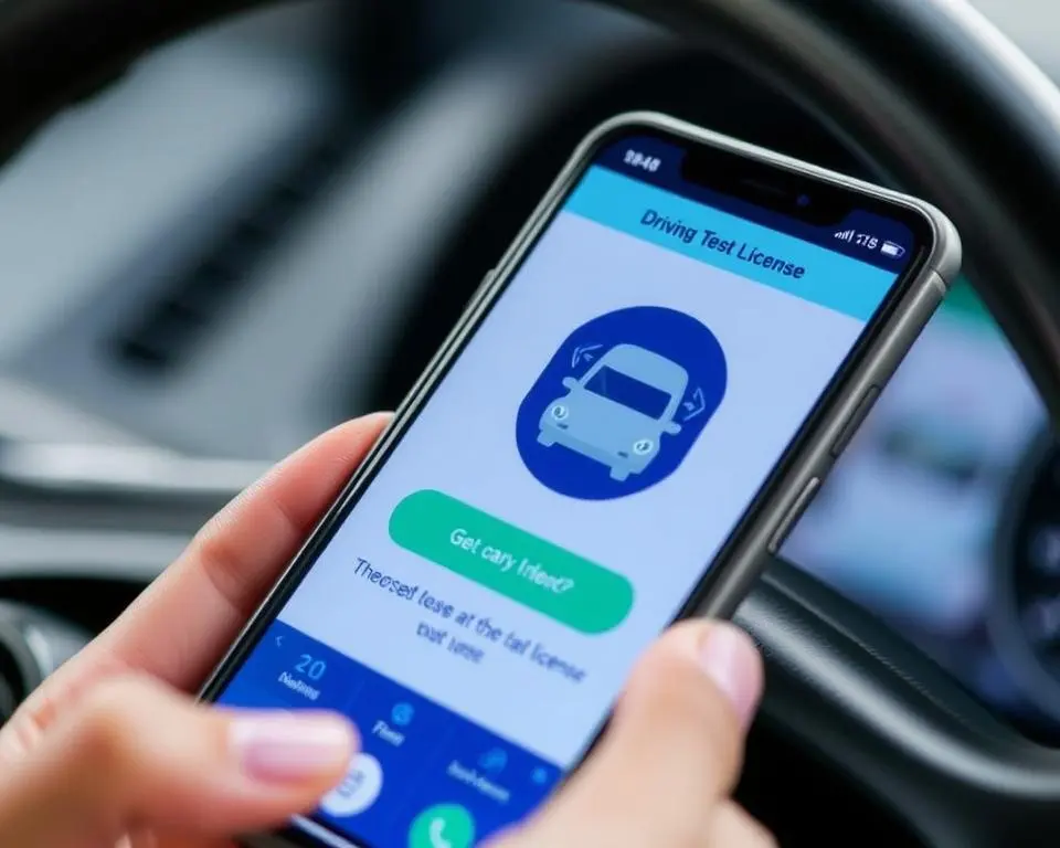Imagem de um smartphone com um aplicativo de simulação da prova teórica da CNH aberto