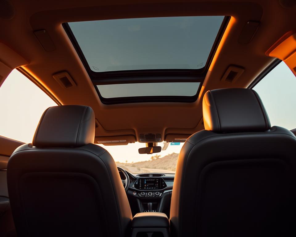 Interior do SUV com assentos em couro