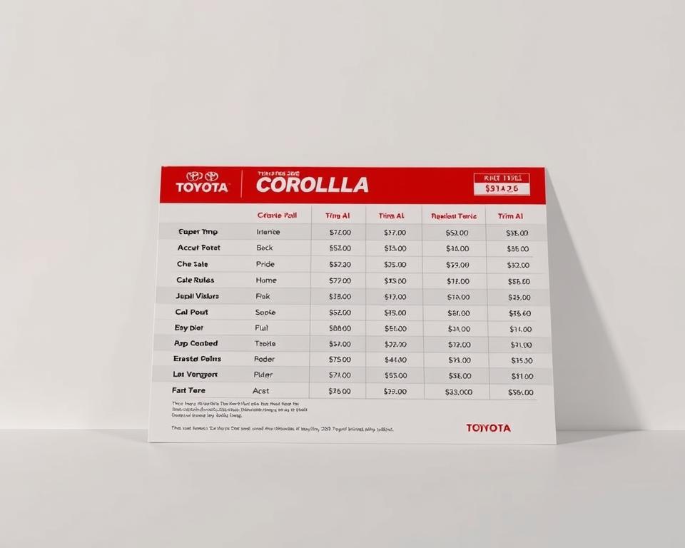 Tabela de preços Toyota Corolla 2025