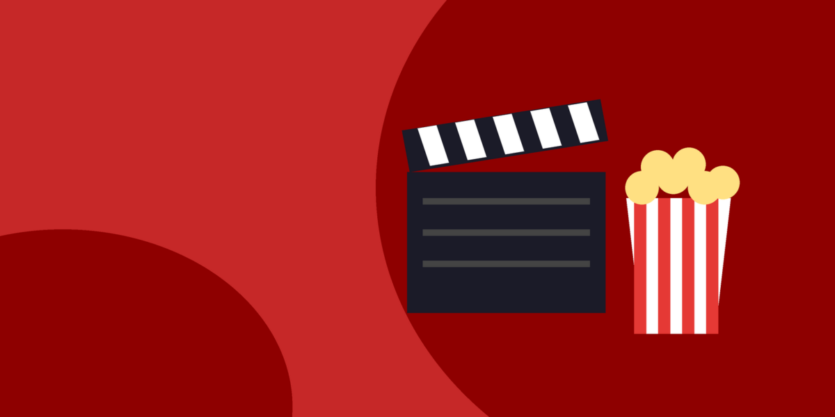 Claquete de cinema e pipoca